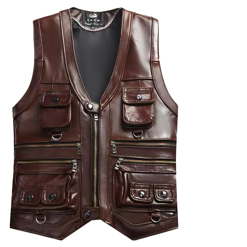 Leather Work Vest - 2023 sığır derisi hakiki deri yelek