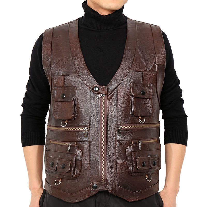 Leather Work Vest - Sığır derisi Hakiki Deri Yelek Yelek