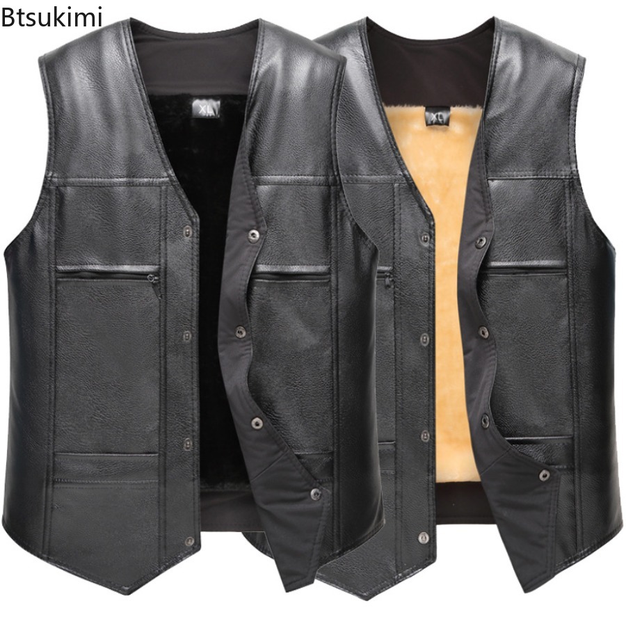 Leather Work Vest - Sonbahar Kış Yeni erkek Deri Yelek