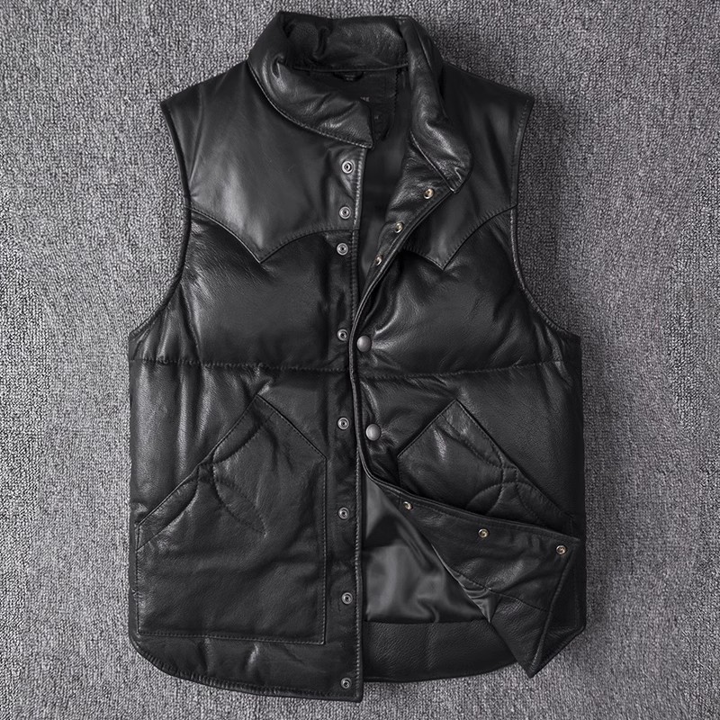 Leather Work Vest - Erkek Slim Fit Deri Ceket Koyun