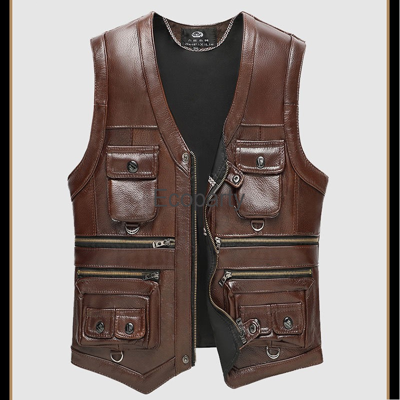 Leather Work Vest - 2024 Sonbahar Kış Deri Yelek erkek