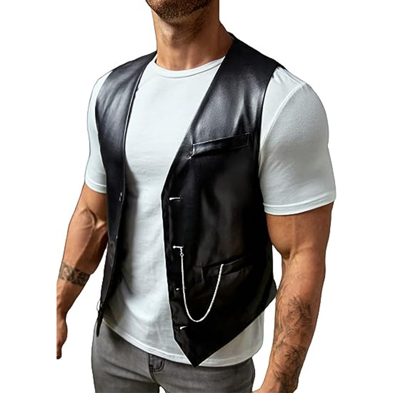 Yeni Basit Erkek PU Slim-fit D - Leather Work Vest incelemesi ve fiyatı