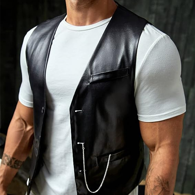 Yeni Basit Erkek PU Slim-fit D - Leather Work Vest incelemesi ve fiyatı