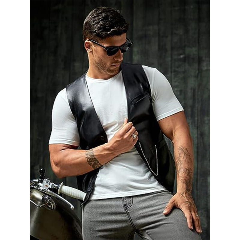 Yeni Basit Erkek PU Slim-fit D - Leather Work Vest incelemesi ve fiyatı