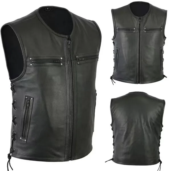 Yeni Düz Renk Dik Yaka Deri Ye - Leather Work Vest incelemesi ve fiyatı